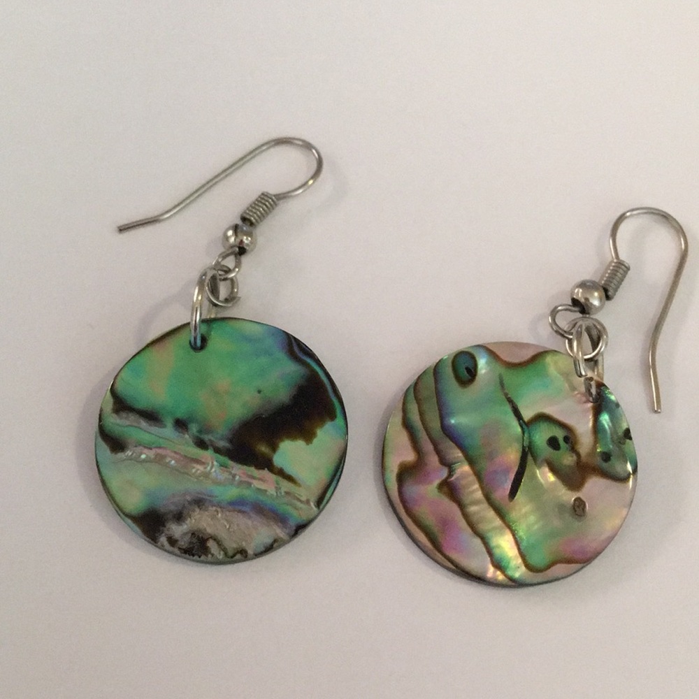 Natural Abalone shell disc style dangle earrings